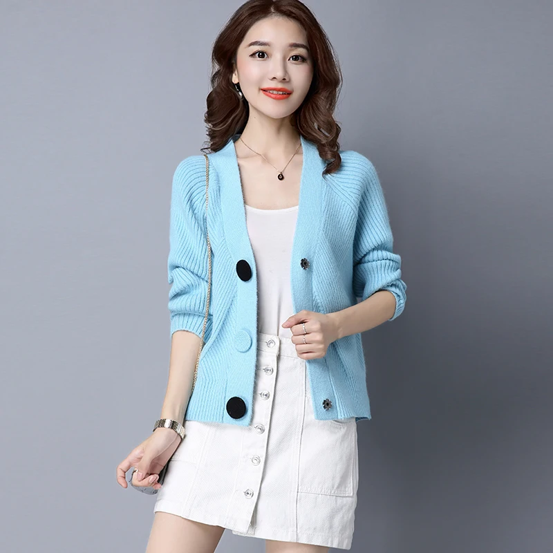 Женский кашемировый свитер осенне зимний плотный вязаный кардиган пальто