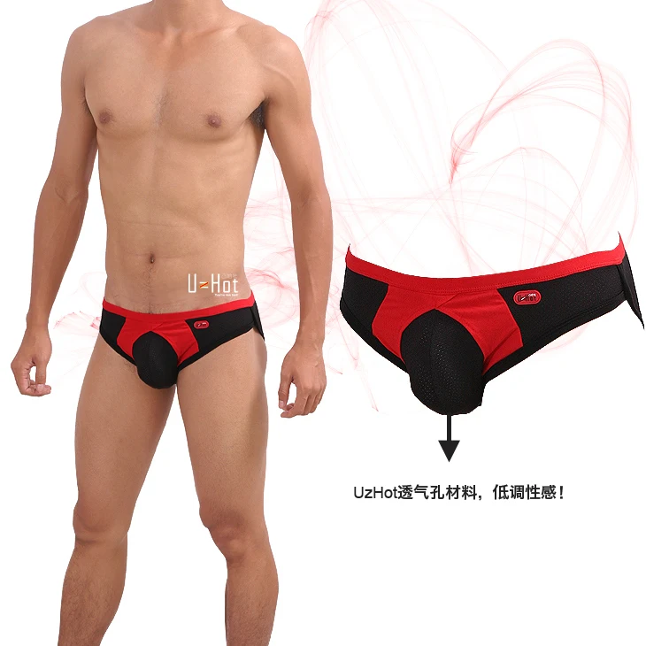 

Uzhot male briefs low-waist sexy breathable hole bags translucent 13008