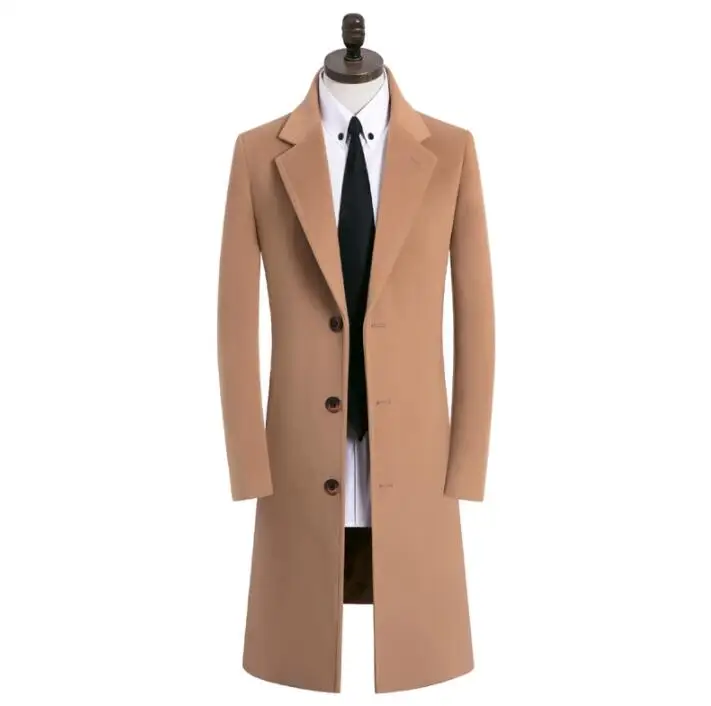 

Single-breasted casual woolen coat men trench coats long sleeves overcoat mens cashmere coat casaco masculino england khaki 9XL