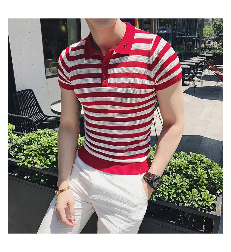 Высокое качество поло для мужчины лето Slim Fit полосатая рубашка Поло мужская рубашка в полоску повседневные мужские s рубашки поло Горячая Распродажа 2XL-M