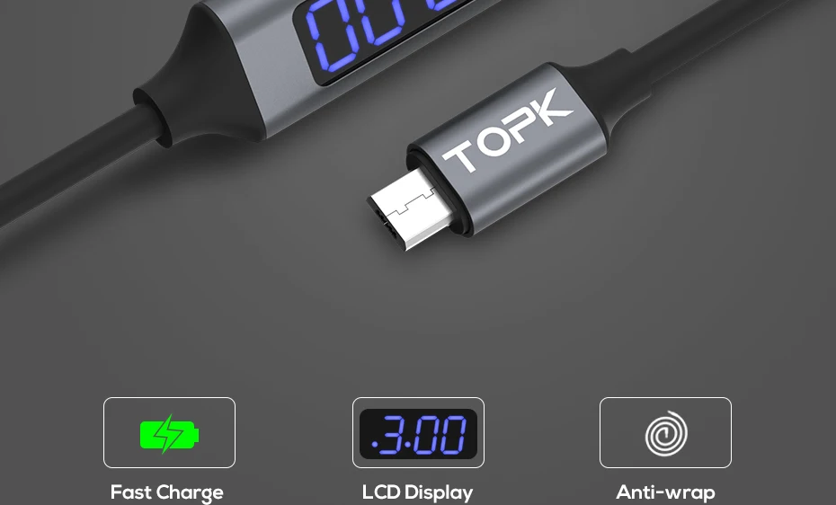TOPK 1 м Micro USB кабель напряжение и ток дисплей синхронизации данных USB кабель для samsung Xiaomi huawei Micro USB порт