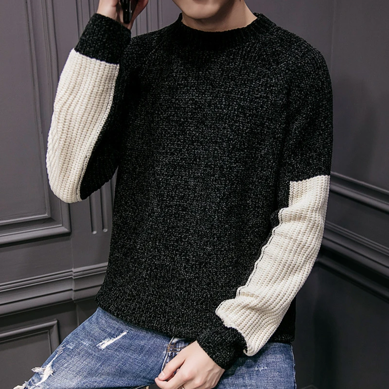 2018 New Arrival Sweater Men Casual Pullover Autumn Round Neck Patchwork Quality Knitted Brand Male Sweaters Plus Size M-3X | Мужская