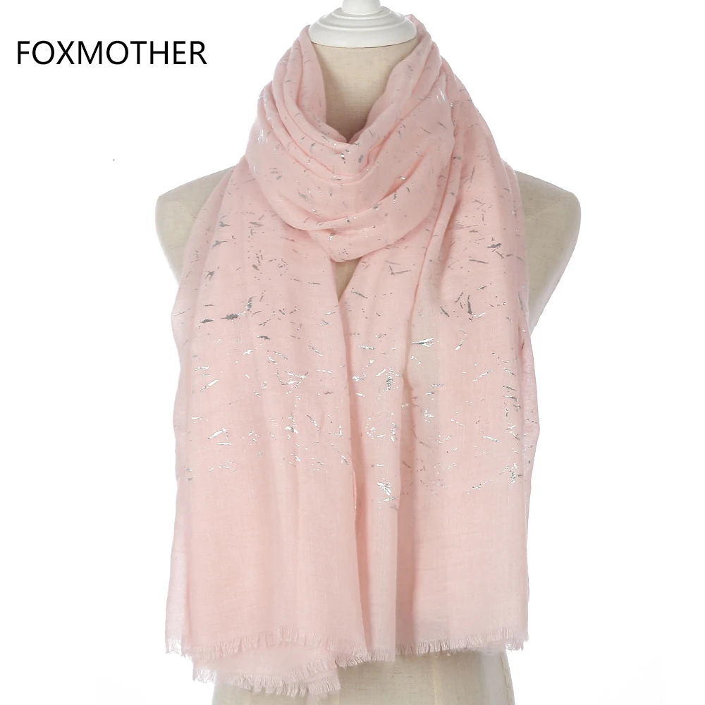 FOXMOTHER модный бренд розовый черный белый фольга серебро граффити бахрома Блеск Хиджаб шарф для женщин