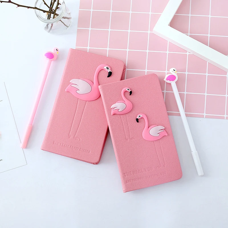 1 шт. розовый блокнот с Фламинго гелевой ручкой Kawaii Papeleria школьный канцелярский