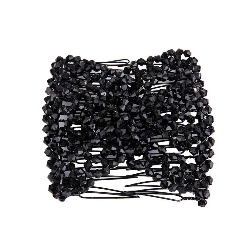 HAICAR Hair Comb Wood for Women Magic Double Clips Wood+Beads Acrylic Retro Vintage Hair Comb Hair Slide gift AA# dropship - Цвет: Black