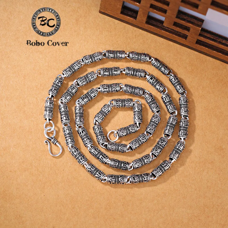 Винтажное серебряное покрытие буддийские шесть слов ожерелья с мантрой для