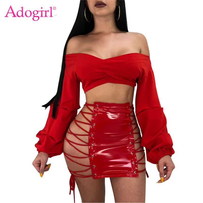 

Юбка на шнуровке Adogirl Grommet из искусственной кожи, женская сексуальная юбка для ночного клуба, женские юбки высокого качества, дешевый подъюб...