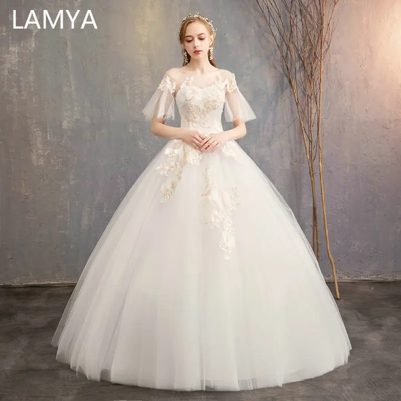 

LAMYA 2021 New Arrived Vintage Wedding Dress Short Sleeve Bridal Gown Customized Elegant Wed Dresses For Women Vestidos De Noiva