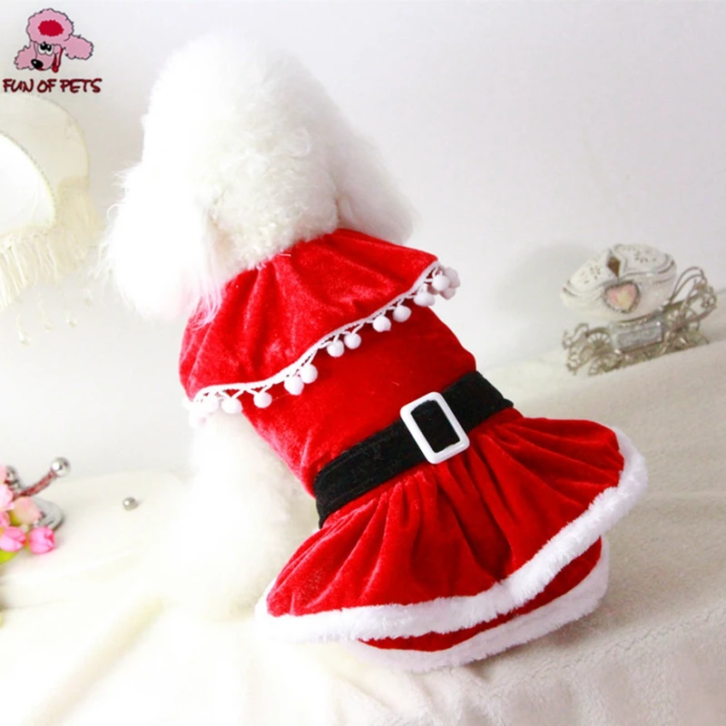 

Зимняя одежда для собак красное рождественское платье для собак юбки для маленьких собак теплая флисовая одежда Чихуахуа йоркширского Сан...