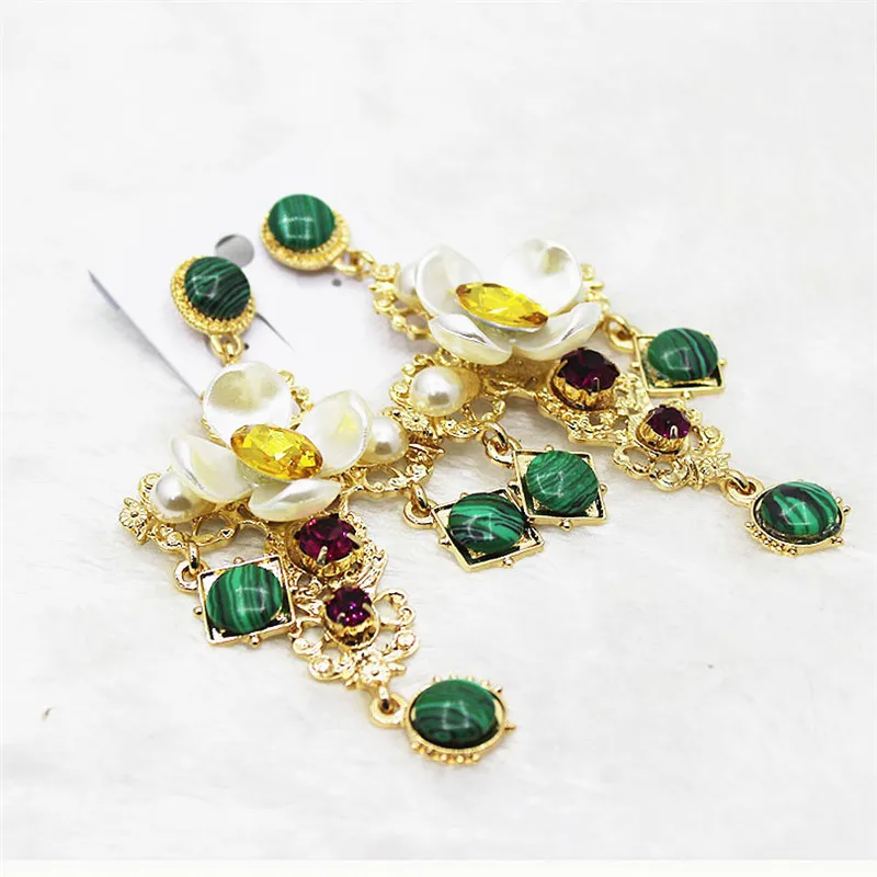 Big Statement Baroque Cross Earrings For Women 2017 New Green Rhinestone Flower Long Fashion Jewelry Christmas Gift | Украшения и