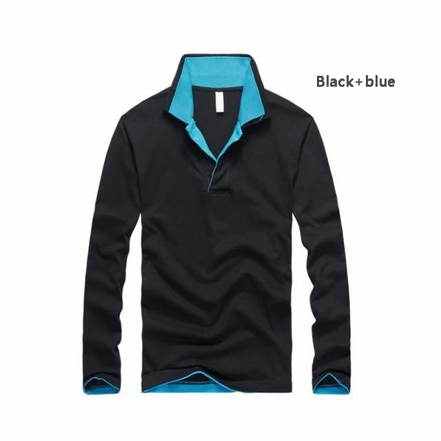 Black blue Стиль мужские рубашки поло с длинными рукавами хлопковый Повседневный для мужчин лацкан поло рубашки модные тонкие мужские топы 8 цветов - Цвет: Black blue