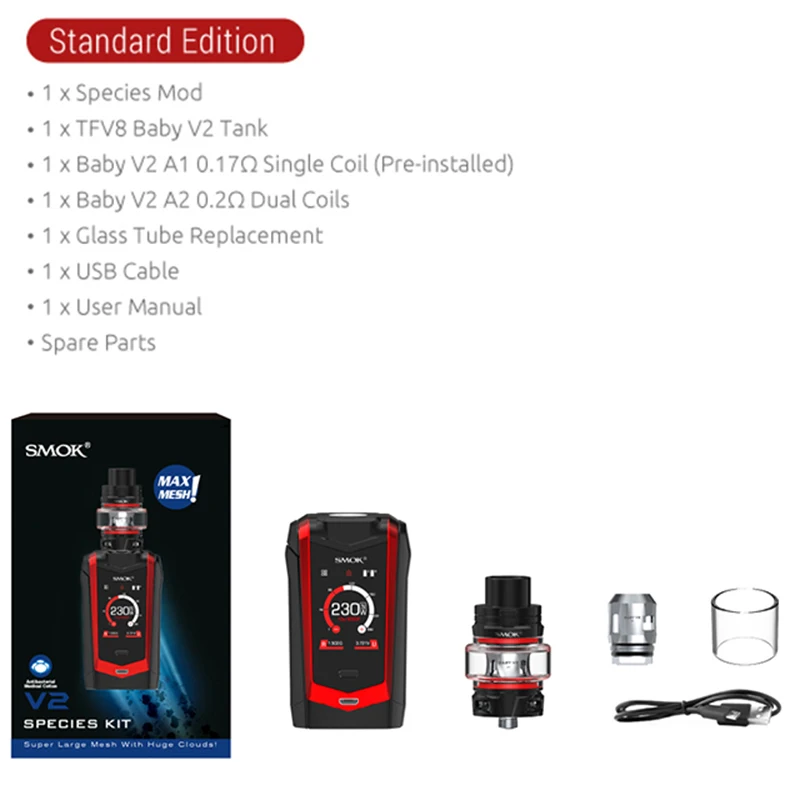 Vape SMOK SPECIES Kit Vaporizador 230WBox Mod с TFV8 BABY V2 Tank Cigarro Eletronico VS Alien S8088|Системы нагревания табака