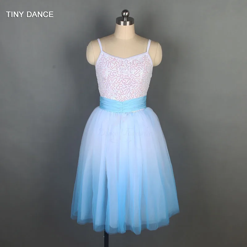 Ombre Blue Long Ballet Tutu Camisole White Sequin Lace Bodice with Romantic Length Dancing Dress for Girls and Women 19163 | Тематическая