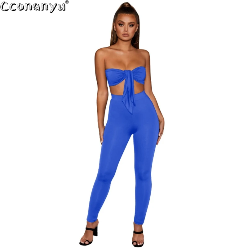 Женский комплект из 2 предметов брюки летний сексуальный однотонный топ на