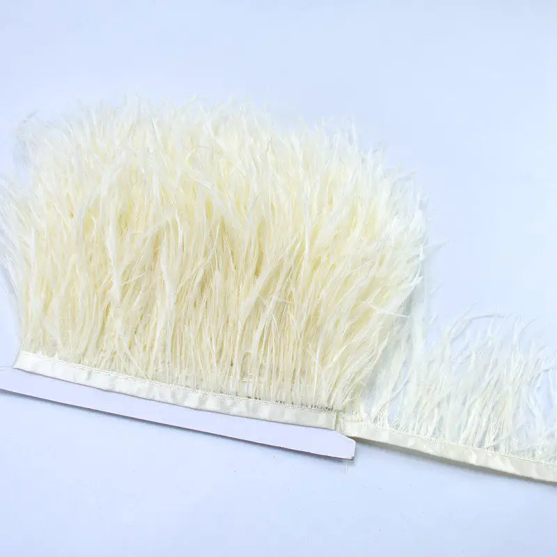Cream 1 м/лот, отделка из страусиных перьев, лента 8-10 см, Шлейфы из натуральных перьев для рукоделия, шитья, одежды, платья, вечерние украшения - Color: Cream