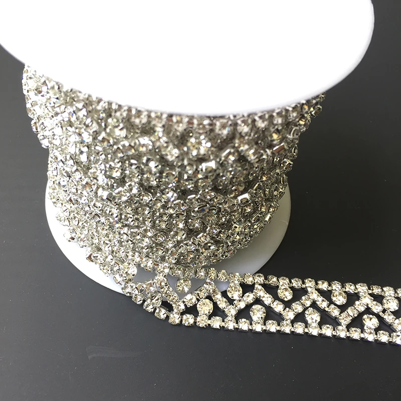 

5Yards Silver Gold Rhinestone Trims Diamond Bling Bling Crystals Appliques For Wedding Belt Sash