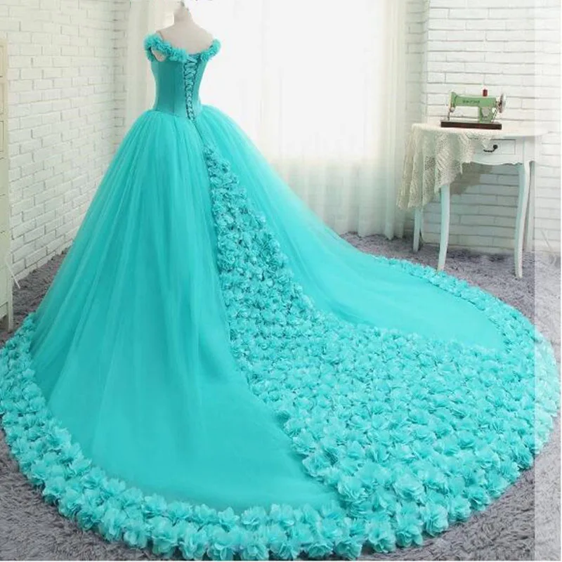 Шикарное бальное платье мятного цвета платья для Quinceanera милые розовые с 3D цветами