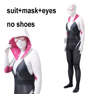 suit no blue shoe Светящаяся мечта, высокое качество, в стихах паука, Гвен Стейси, косплей, костюм из фильма, Гвен-паук, костюм с глазами, U молния - Цвет: suit no blue shoe