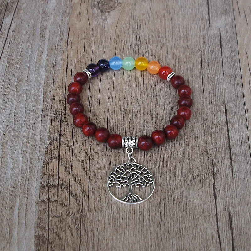 Браслет чакра ручной работы сделай сам 7 чакр темно красные деревянные бусины|mala