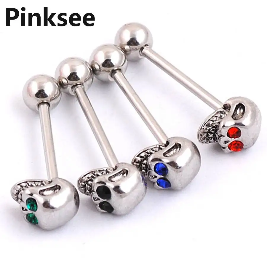 

1PC Skull Tongue piercing surgical stainless steel tongue rings barbell jewelry Lip piercing Studs Punk Skeleton design