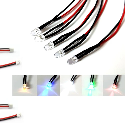 

100Pcs 3V 5V 6V 9V 12V 24V 36V 48V 110V 220V Clear 5mm LED With 20cm Wire And ZH1.5 Header, Warm White, Orange, Pink, Purple