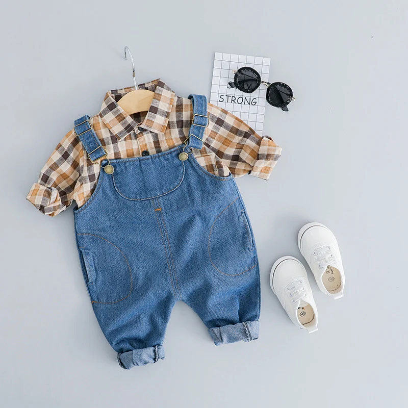 Toddler Clothing Plaid Baby Overalls Clothes Set Newest Spring Suspender Pants Outfit Suit 1 2 3 4 Years |