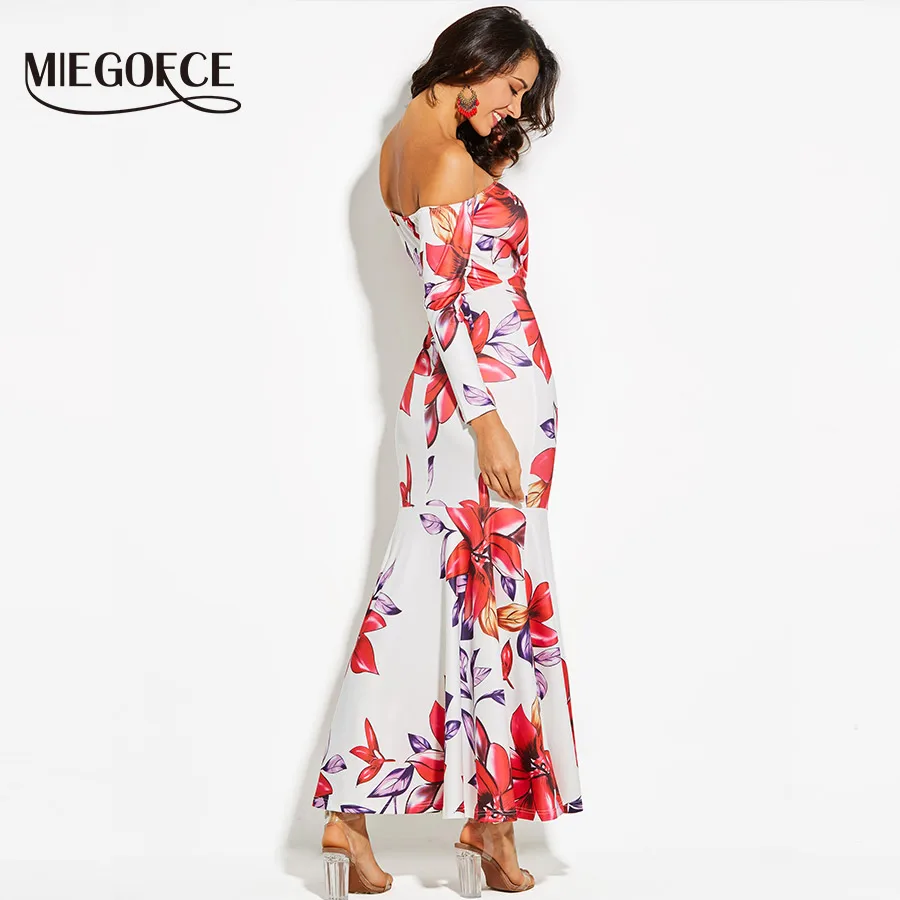 Miegofce 2018 Новая Летняя Коллекция Длинное Платье Женское Белого Цвета С Цветочным