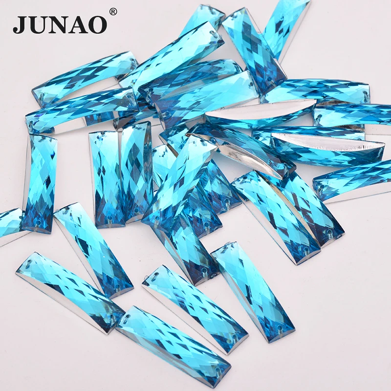 JUNAO 7*26 мм Аква синие Швейные Акриловые стразы Прямоугольник Кристалл не