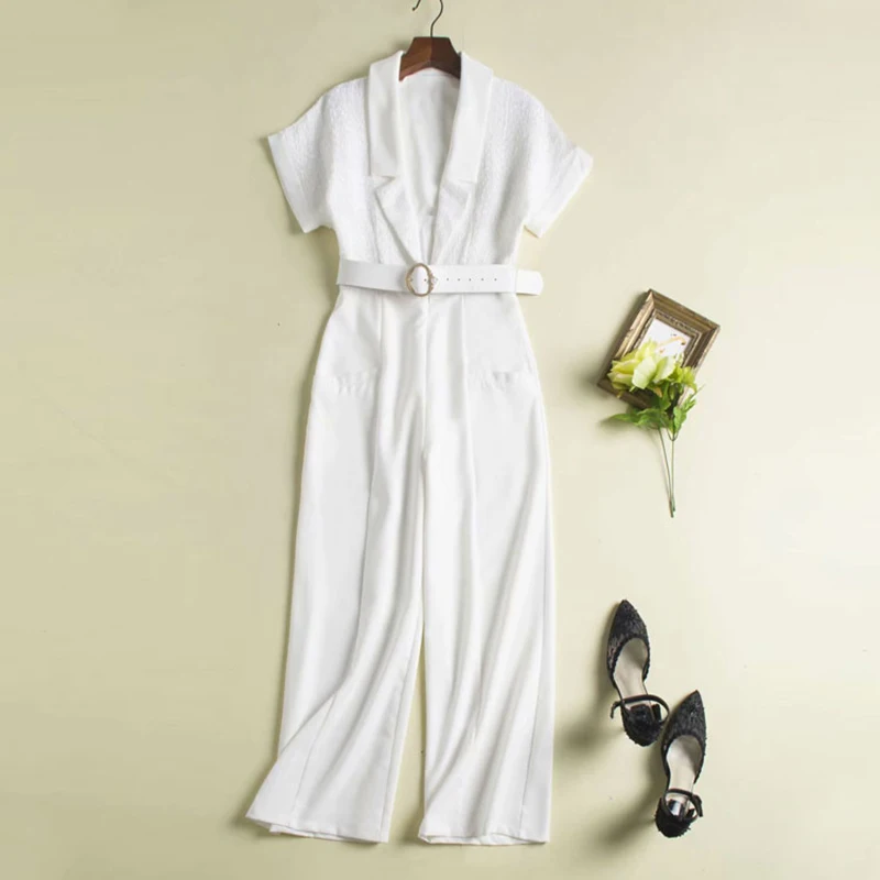 TWOTWINSTYLE уличная одежда Комбинезоны для женщин воротник с лацканами короткий рукав большой размер высокая талия широкие брюки для женщин Мода