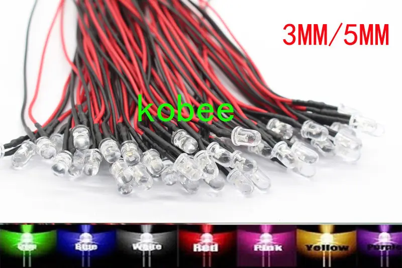 20 шт./лот см Предварительно проводной 3 мм 5 Светодиодная лампа проводные