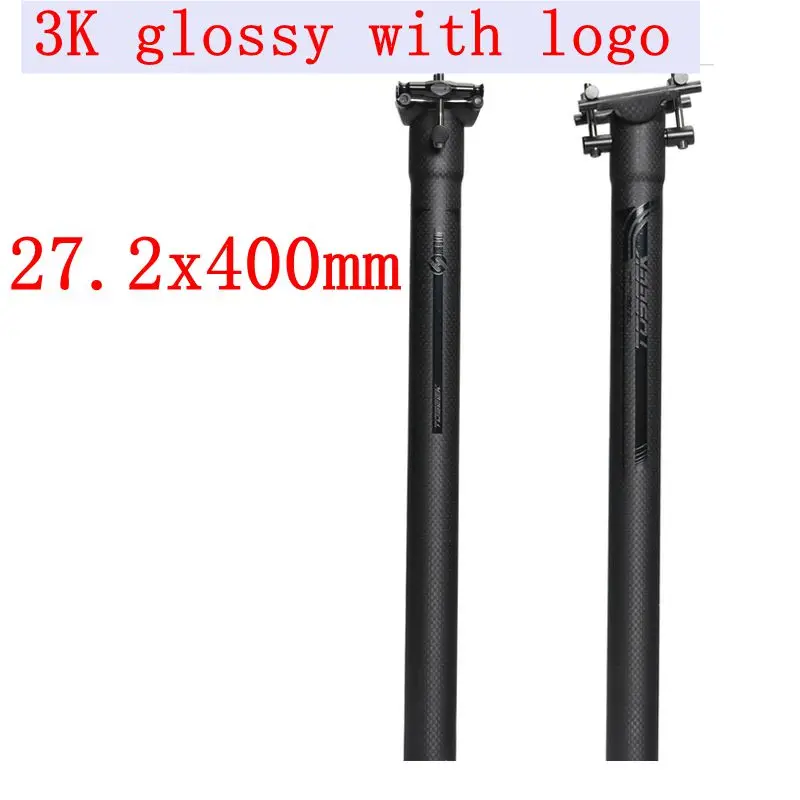 3k glossy with logo Toseek полный углеродного волокна подседельный штырь для горного велосипеда супер светильник MTB горный велосипед Подседельный штырь 27,2/30,8/31,6*400/450 мм - Цвет: 3k glossy with logo