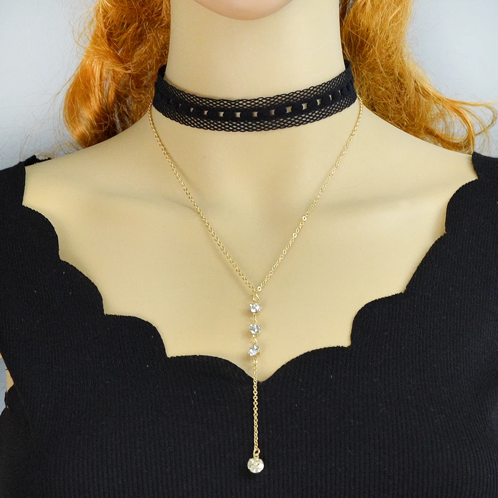 Fanhua стимпанк Мода золото-Цвет серебро Цвет длинная цепь с Rhinestone Цепочки и