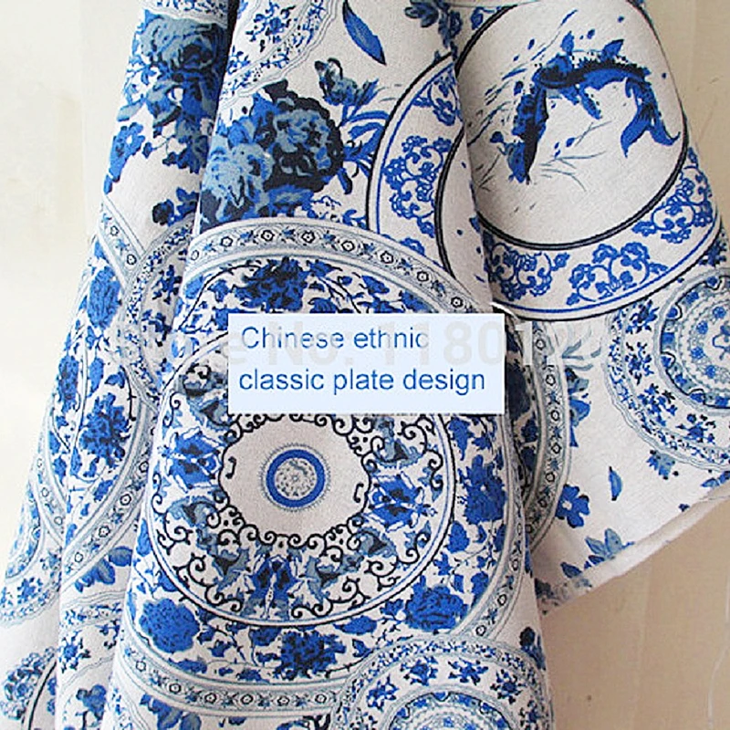 Tela de algodón de porcelana china azul y blanca, accesorios de decoración del hogar, 50cm x 140cm