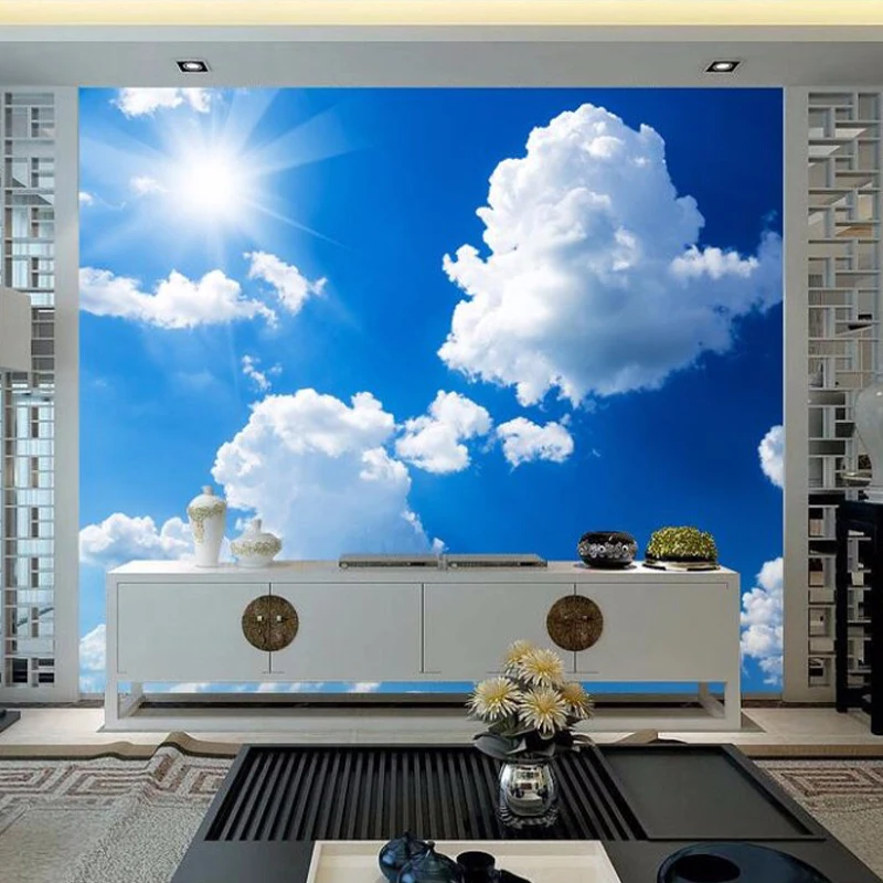 Пользовательские 3D фото обои голубое небо белые облака Солнечный свет Пейзаж