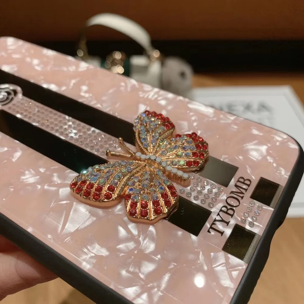 Чехол с бриллиантами и бабочками для iphone 6 6s 7 8 Plus X XR XS MAX текстурированная задняя