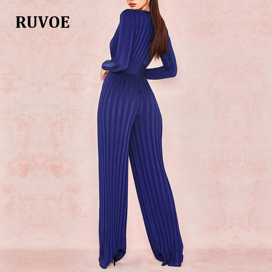 Женский подиумный комбинезон с длинным рукавом элегантный синий глубоким