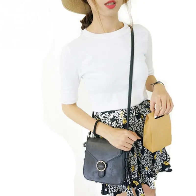 Женская футболка с круглым вырезом однотонная облегающая Повседневная коротким