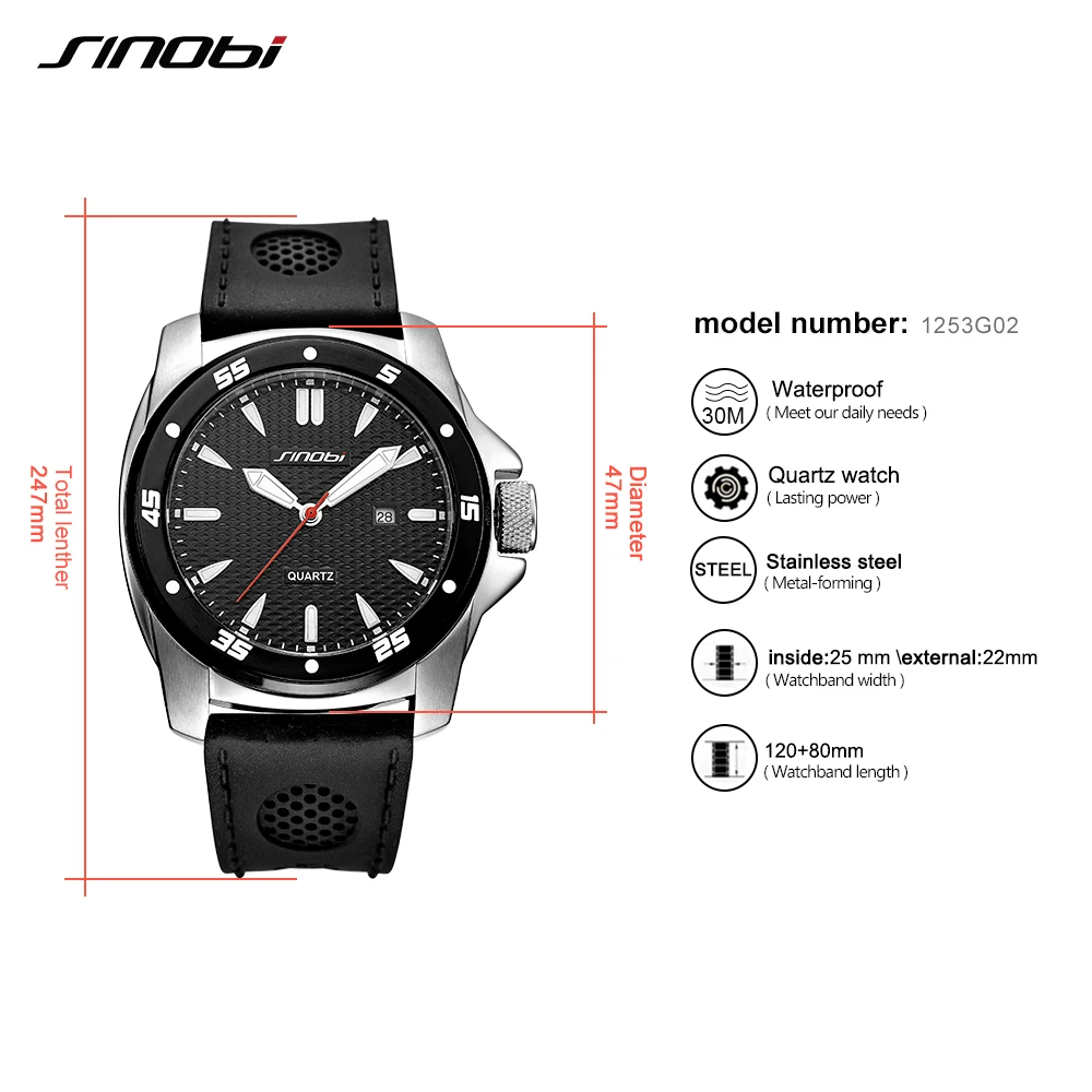 

Sinobi Brand 2021 Men Watches Relogio Masculino Luxury Waterproof Watch Black/White Silicone Casual Quartz Military Wristwatches