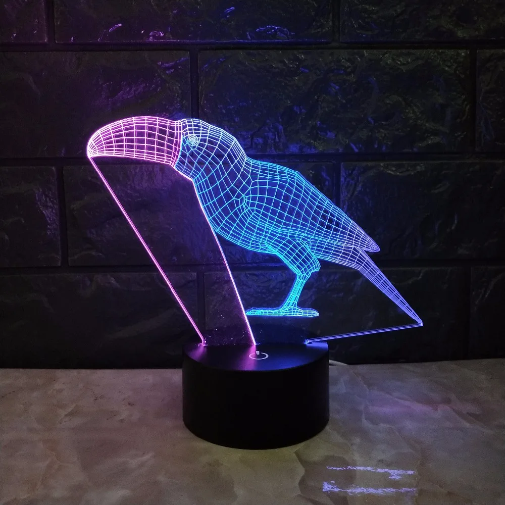 Новинка 3D лампа сенсорный смешанные цвета ночник светильник животное Toucan