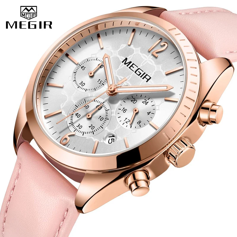 MEGIR женские часы Топ Бренд роскошные Montre Femme 2021 модные розовые кварцевые подарок