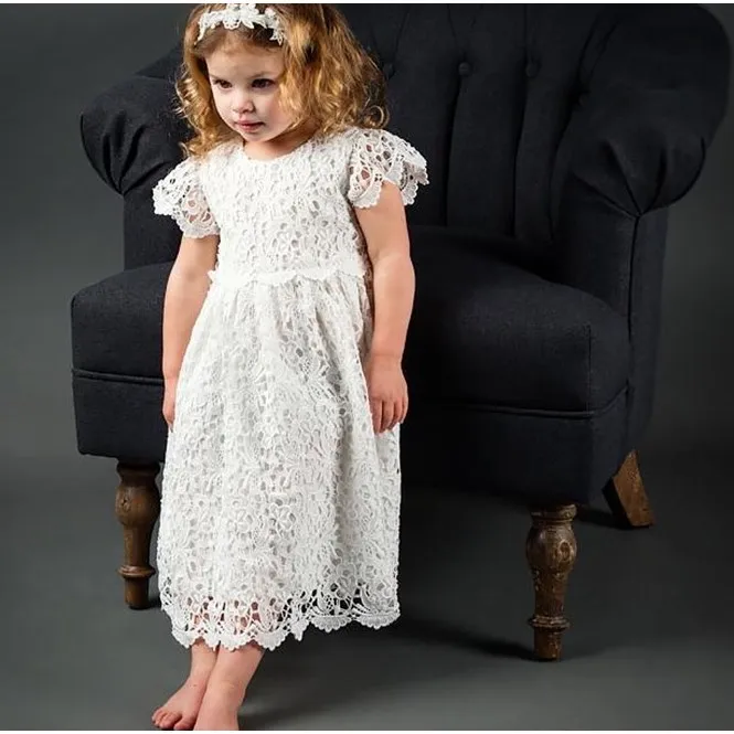 Платье для крещения новорожденных девочек белое кружевное платье принцессы на