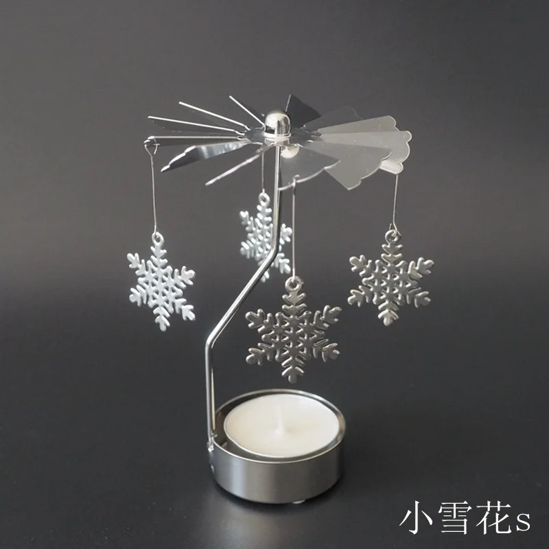 snowflake Candlesticks Rotating Romantic Rotation Spinning Carrousel Tea Light Candle Holder Christmas Home Party Wedding Lighting Angel - Цвет: snowflake