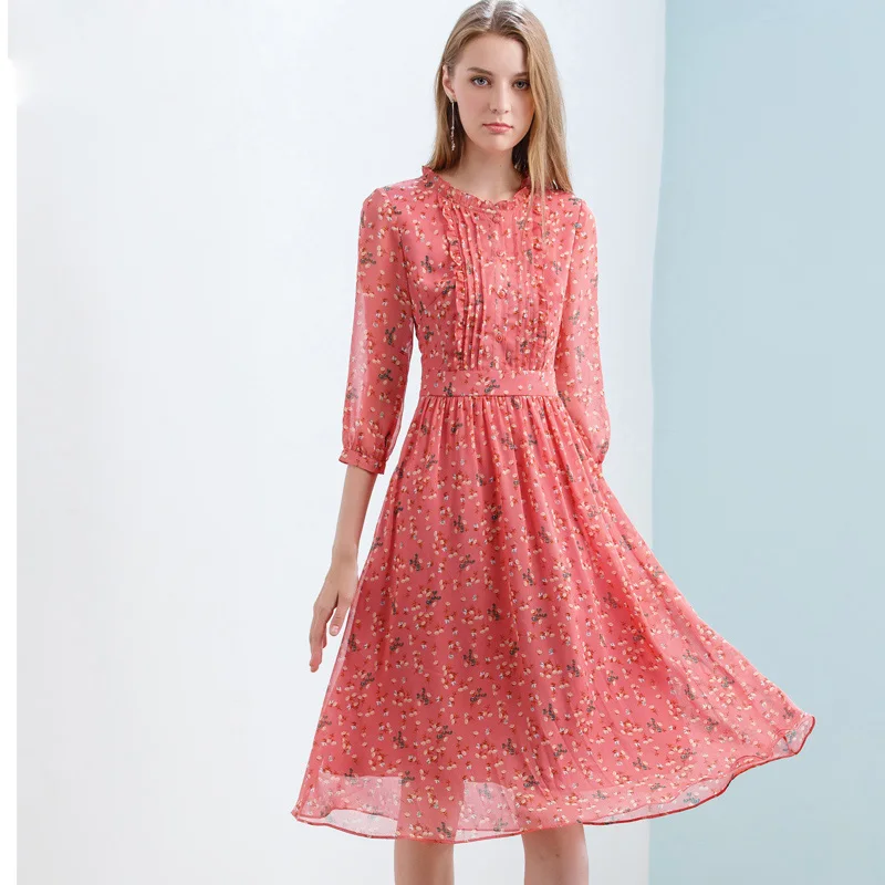 Onlyplus/Новые Осенние тонкие вечерние длинные платья с принтом из шифона красного