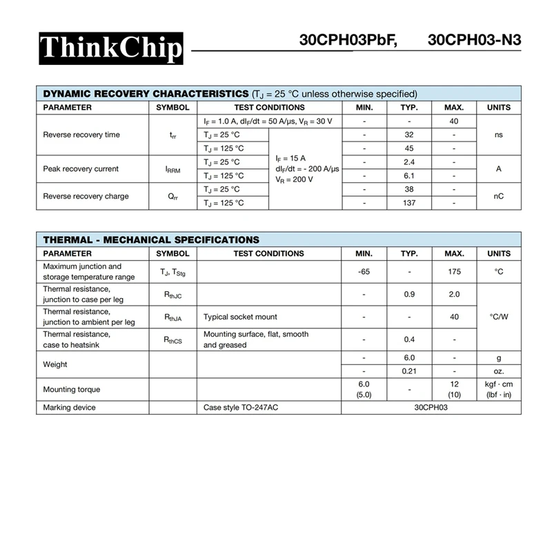 (5 шт.) 30CPH03 TO 247 30CPH03PBF быстрый/ультрабыстрый диод 300 В 30 А двойной общий катод 1 25 в 40