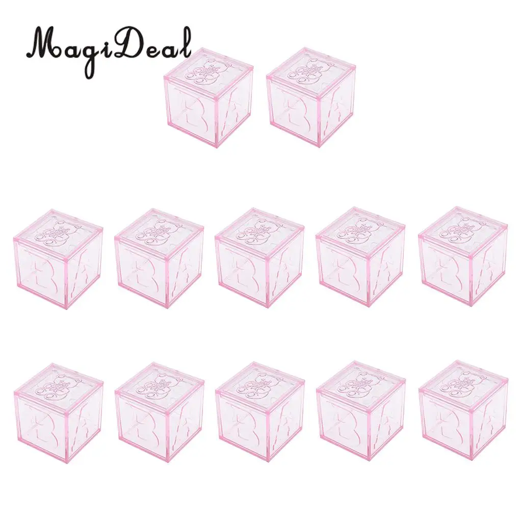 Pink 2 MagiDeal 12 шт Пластиковые прозрачные детские квадратные подарочные коробки для шоколада и конфет для дня рождения, крещения, вечерние, 4,5 см/5 см - Цвет: Pink 2