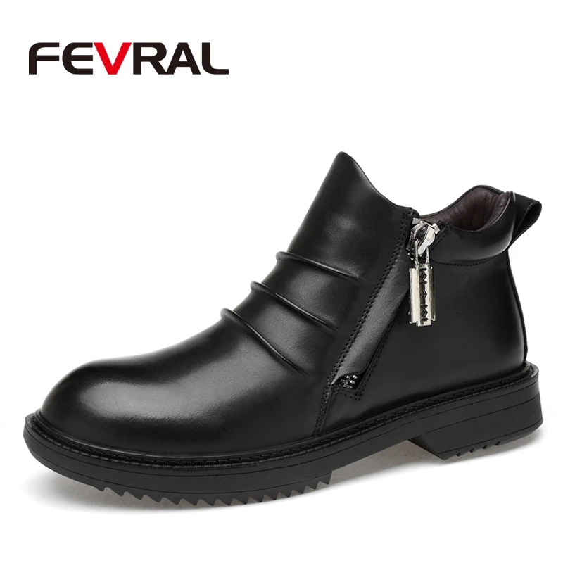 FEVRAL/мужские ботинки; сезон осень-зима; мужские повседневные Нескользящие ботинки из натуральной кожи для взрослых; модные рабочие ботильоны; размеры 36-46