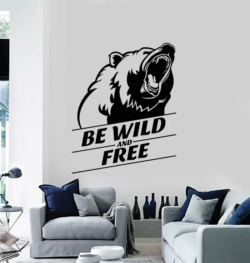 

Vinyl wall decals wild and free grizzly head animal stickers murals, home decor living room room wall fashion decals DW07