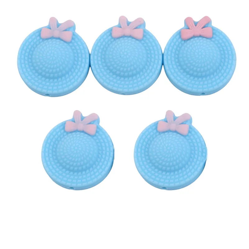 

Baby Teethers Round Cute Cartoon Hats Bowknot Patchwork Baby Necklace Teether Mini Silicone Beads Creative Toys