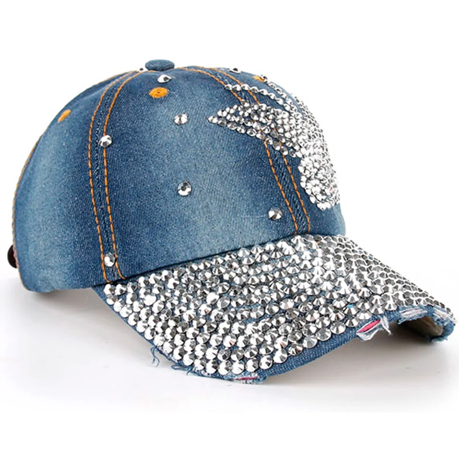 Женская джинсовая бейсбольная кепка с рисунком бабочки и стразами модель SY551 2018 |