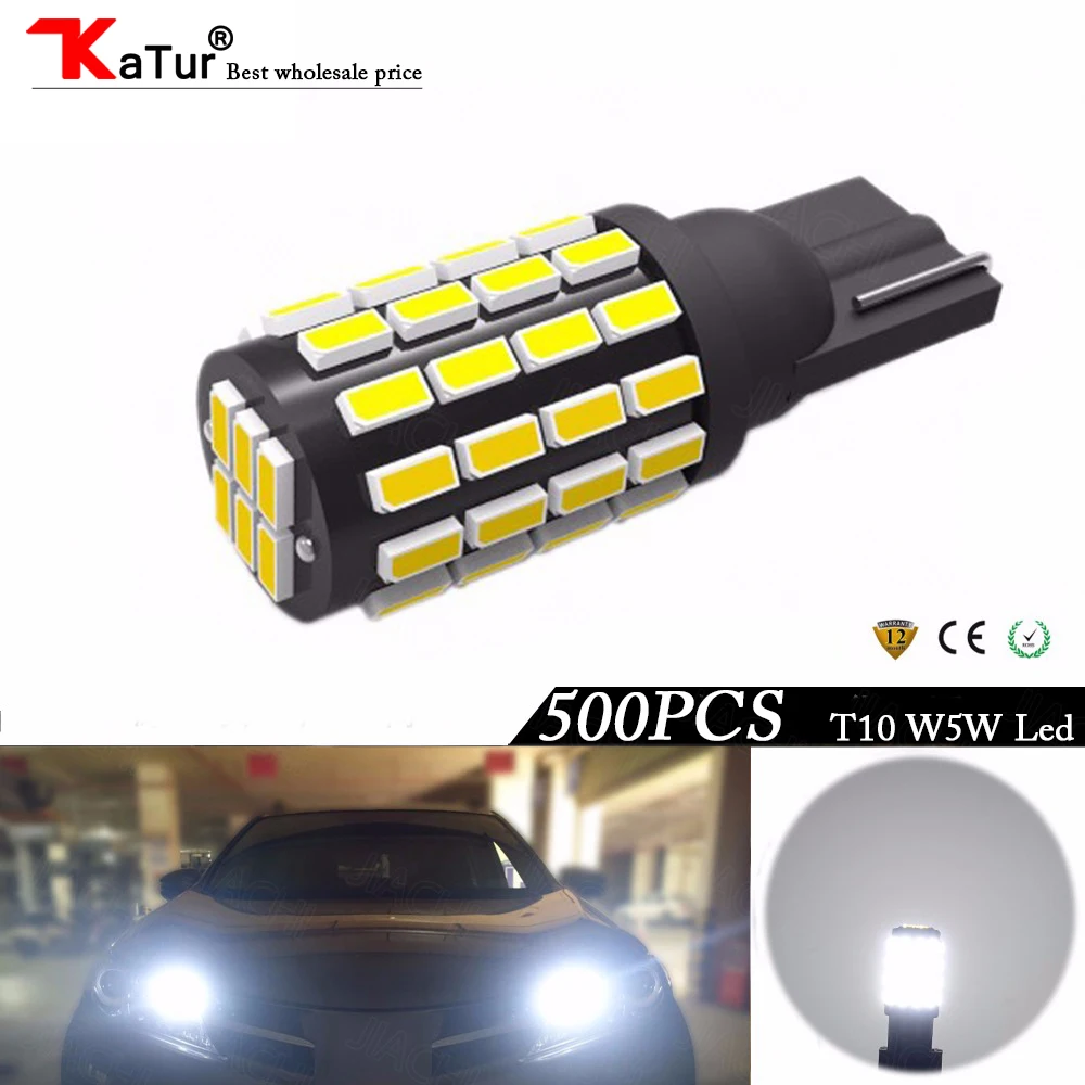 Katur 500 шт., Автомобильный светодиодный светильник T10 W5W, светодиодный светильник для автомобилей, Сменные лампы, парковочный светильник, белый, 12-24 В
